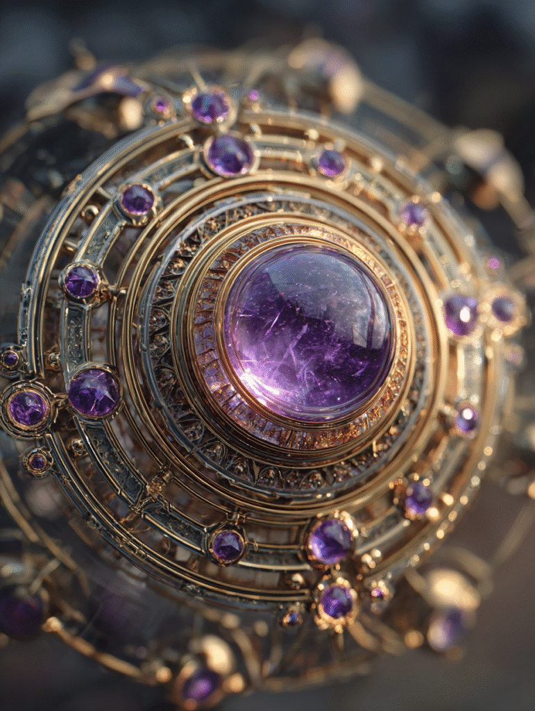 Símbolo sagrado geométrico púrpura y dorado