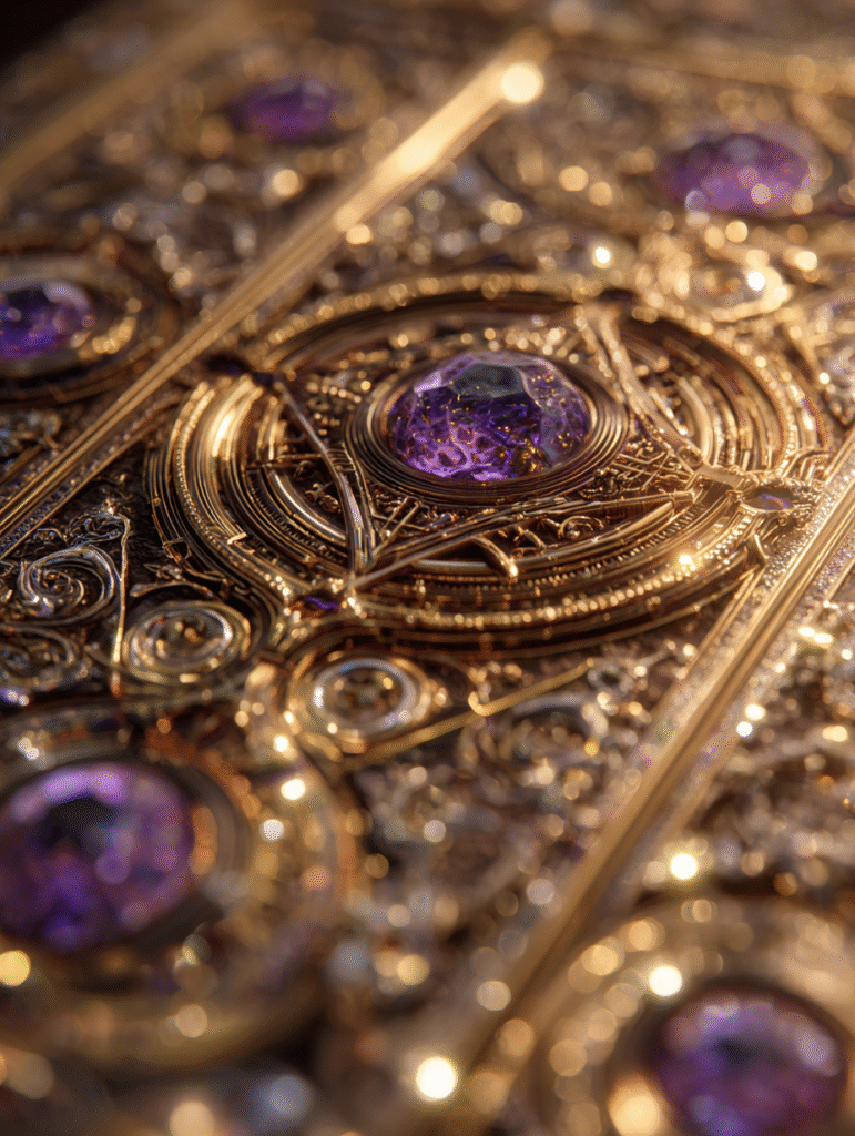 Símbolo sagrado geométrico púrpura y dorado